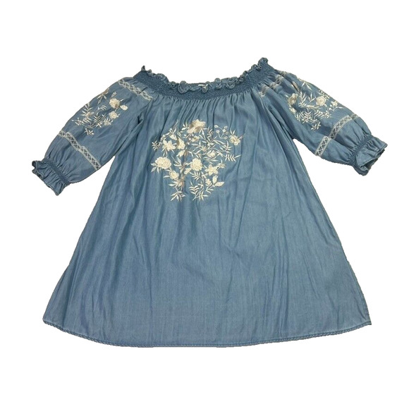 Zara Blue Mini Dress with White Floral Embroidery - Picture 1 of 11